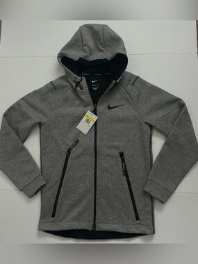 Nike Pro Therma-FIT Men’s Gray Black Full Zip Hoodie Drawstring Pockets NWT S